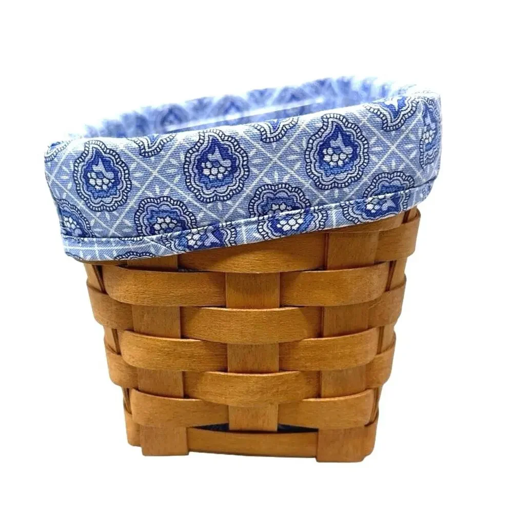 RETIRED Longaberger basket 1997, blue patterned liner and plastic insert